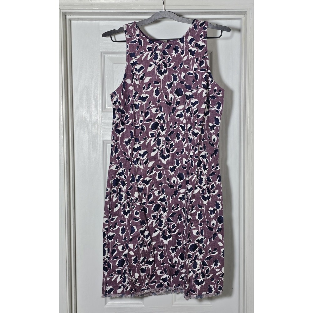 Garnet Hill Harborside Linen Fringe Hem Dress Size 6 Sleeveless Floral